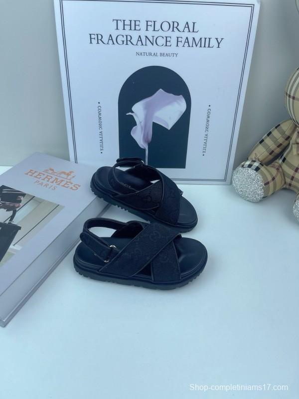 2025 Kids Gucci Black Leather Sandals