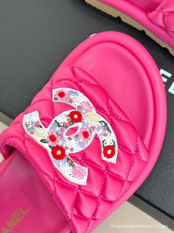 2025 Slippers Chanel Pink Silk Slippers