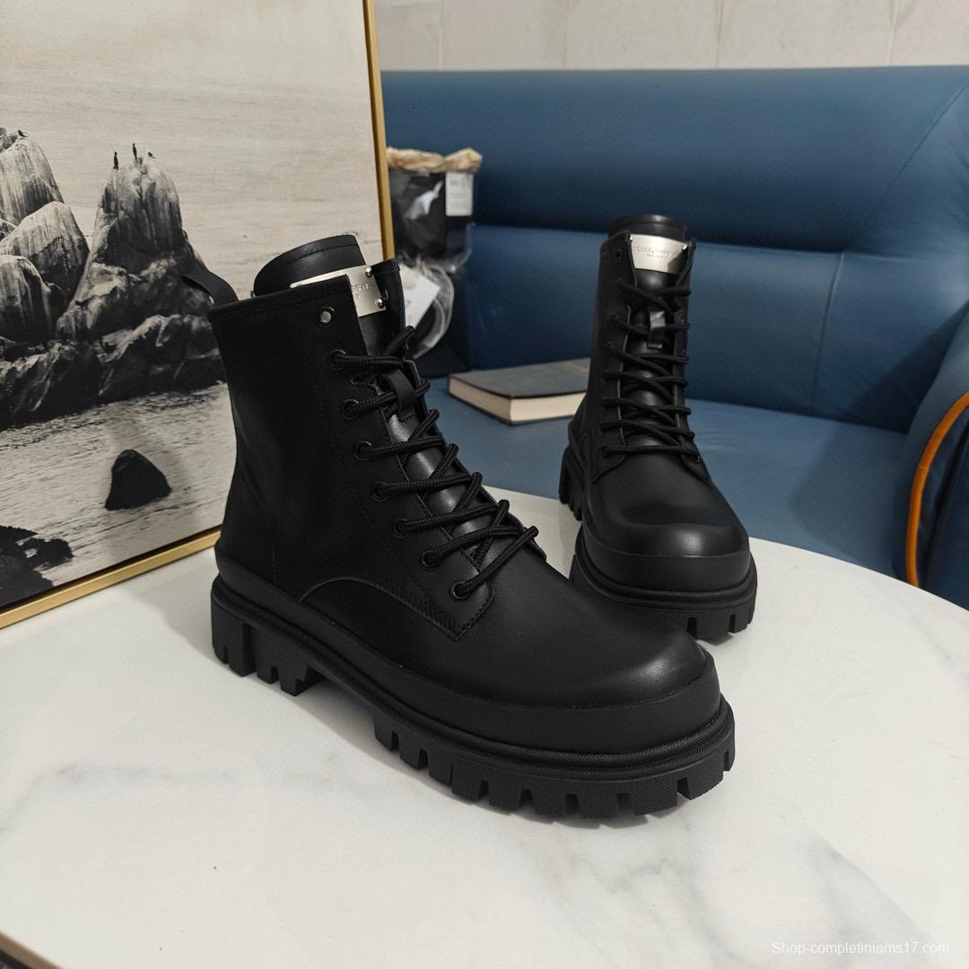 2024 Unisex Dolce & Gabbana Black Leather Combat Boots