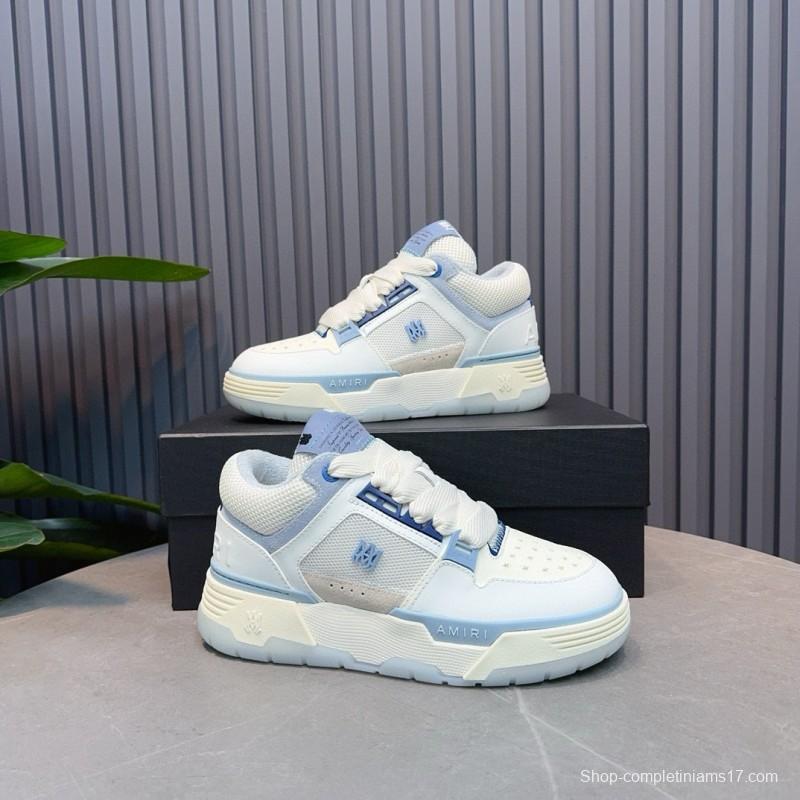 2024 Unisex Amiri White Blue Leather Mesh Sneakers MJ00360