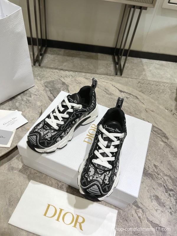 2025 Women Dior Black White Textile Casual Sneakers KFY00370