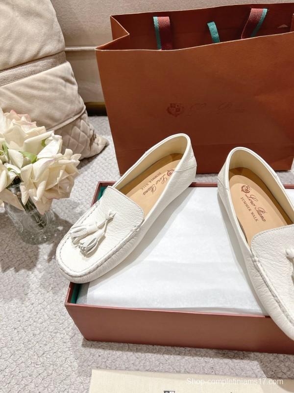 2025 Women Le Parmentier White Leather Loafers Tassel LY00291