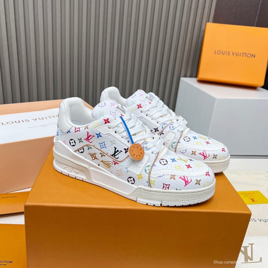 2025 Unisex Louis Vuitton White Multicolor Leather Plimsolls KFY00370
