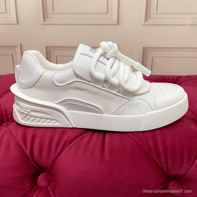 2025 Unisex Dolce & Gabbana White Leather Mesh Sneakers