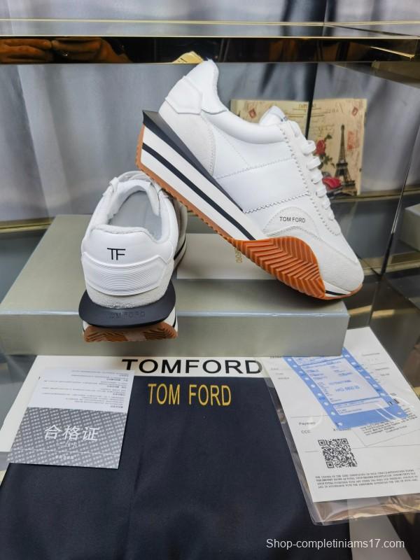 2025 Unisex TOM FORD White Leather Suede Sneakers LY00360(F)/LY00370(M)