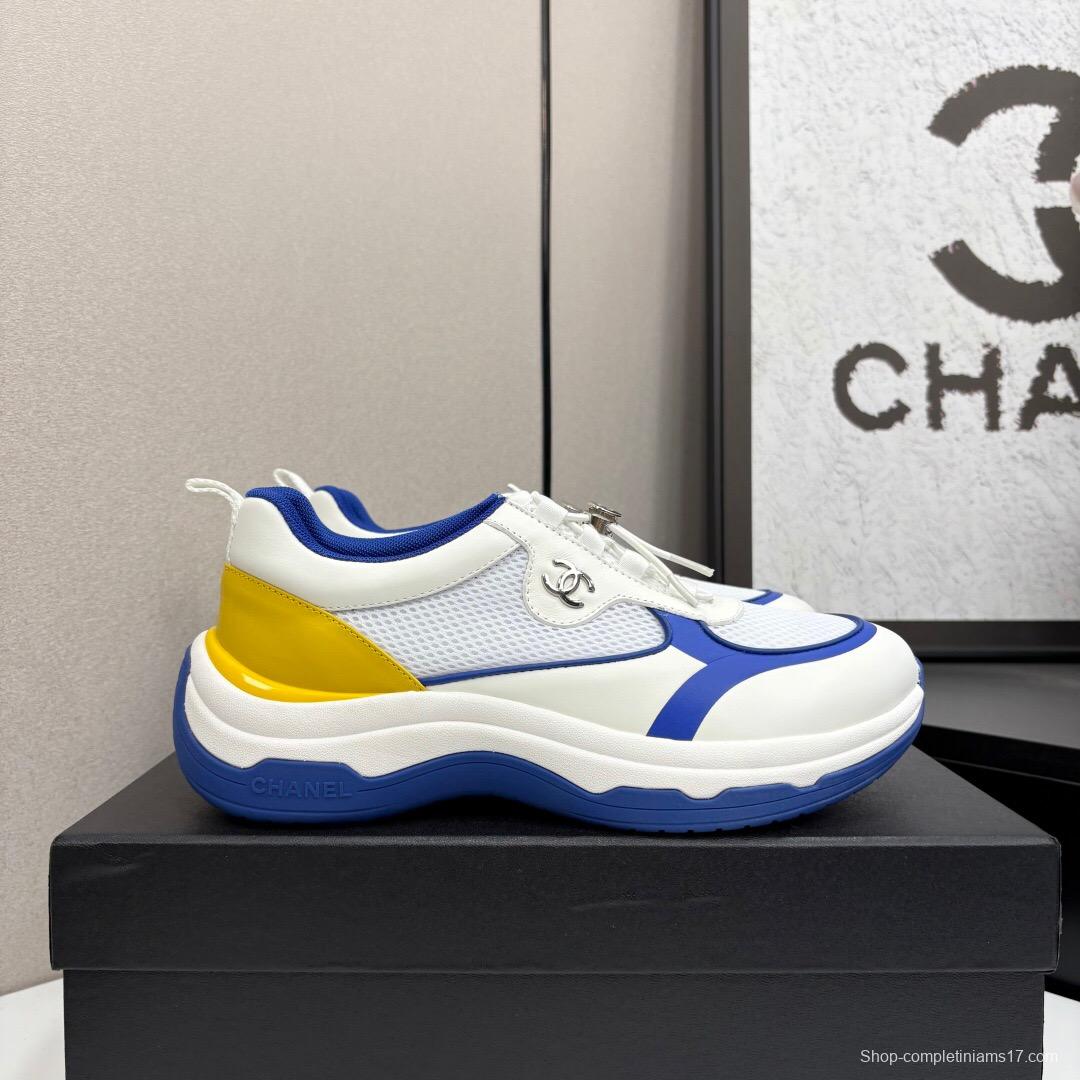 2025 Unisex Chanel White Blue Yellow Silk Leather Casual Sneakers Sports Shoes