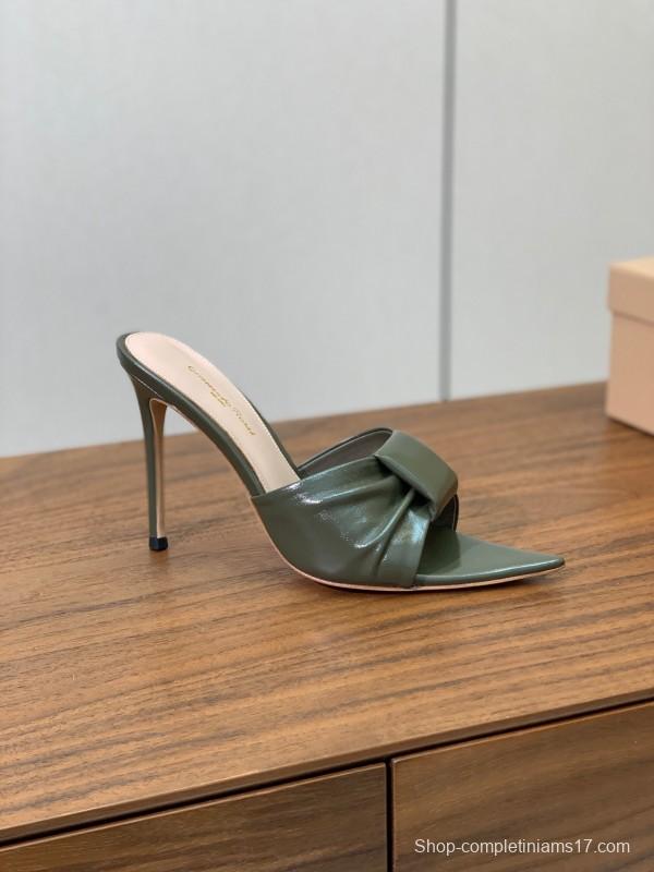 2025 Women Gianvito Rossi Green Leather High Heel Mules