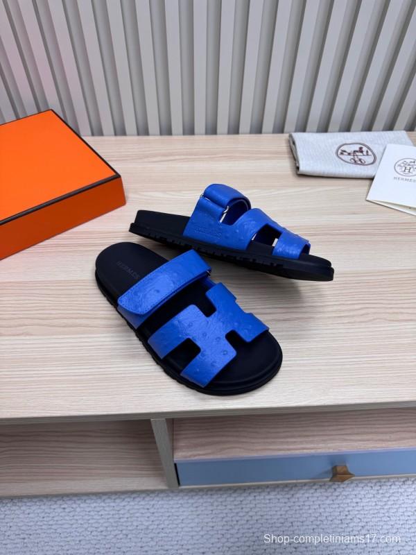 2025 Slippers Hermès Blue Leather Slippers