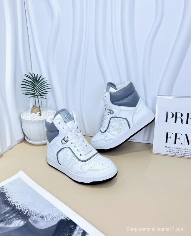 2024 Kids Dior White Grey Black Leather Canvas Sneakers