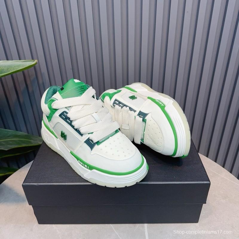 2024 Unisex Amiri White Green Leather Mesh Sneakers MJ00360