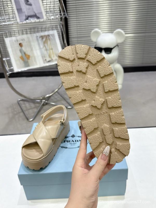 2025 Women Prada Beige Calfskin Sandals KFY00280