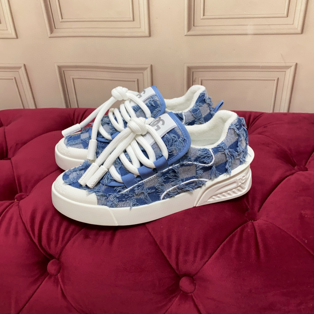 2024 Women Dolce & Gabbana Blue Denim Canvas Sneakers