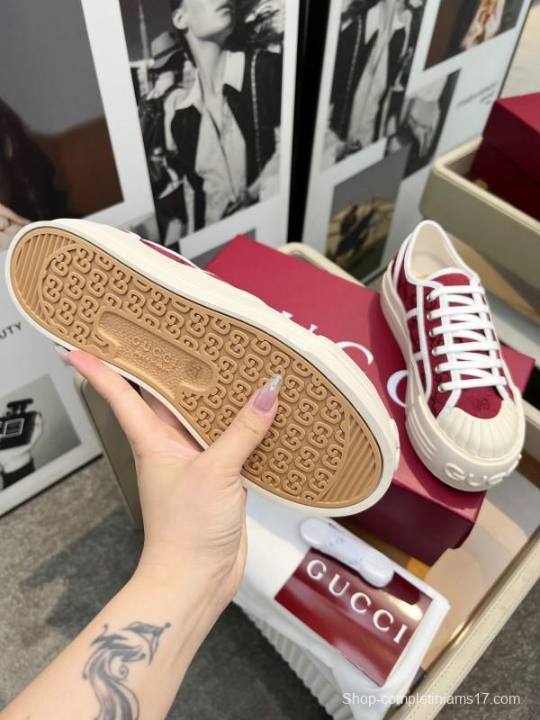 2025 Women Gucci Red White Canvas Sneakers