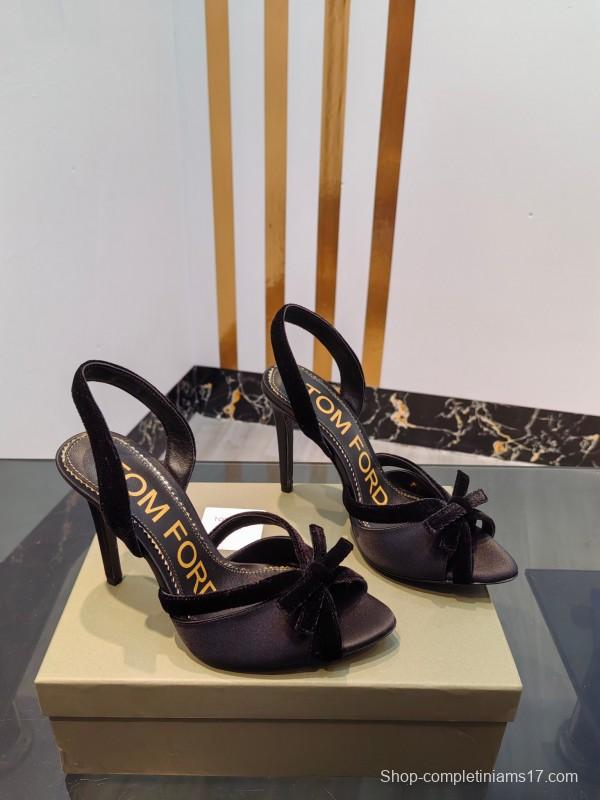 2025 Women TOM FORD Black Velvet High Heel Slingback Bow KFY00300