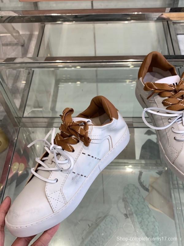 2025 Women Miu Miu White Brown Leather Sneakers LY00290