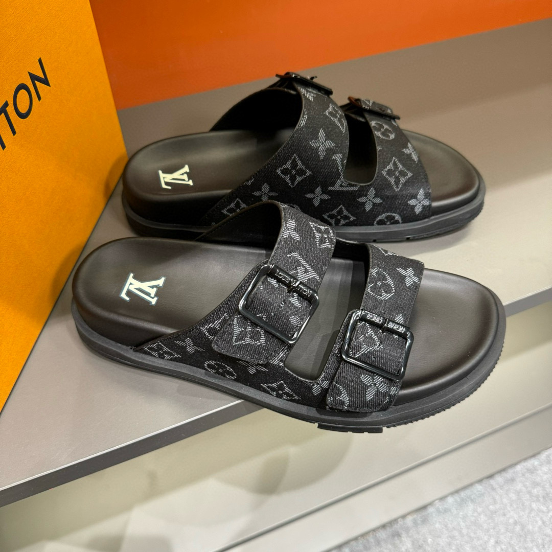 2024 Slippers Louis Vuitton Black Canvas Slippers