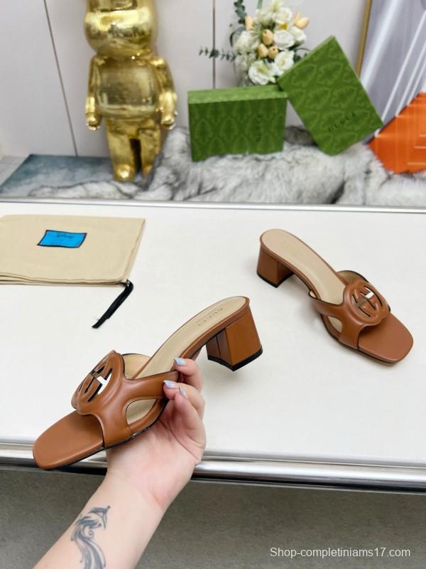 2025 Gucci Brown Leather Slippers MJ00190
