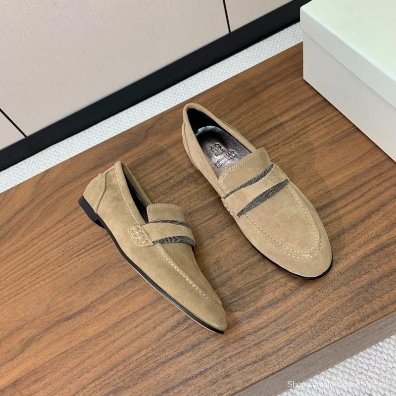 2025 Men Brunello Cucinelli Beige Suede Loafers Handmade Craftsmanship KFY00300(M)
