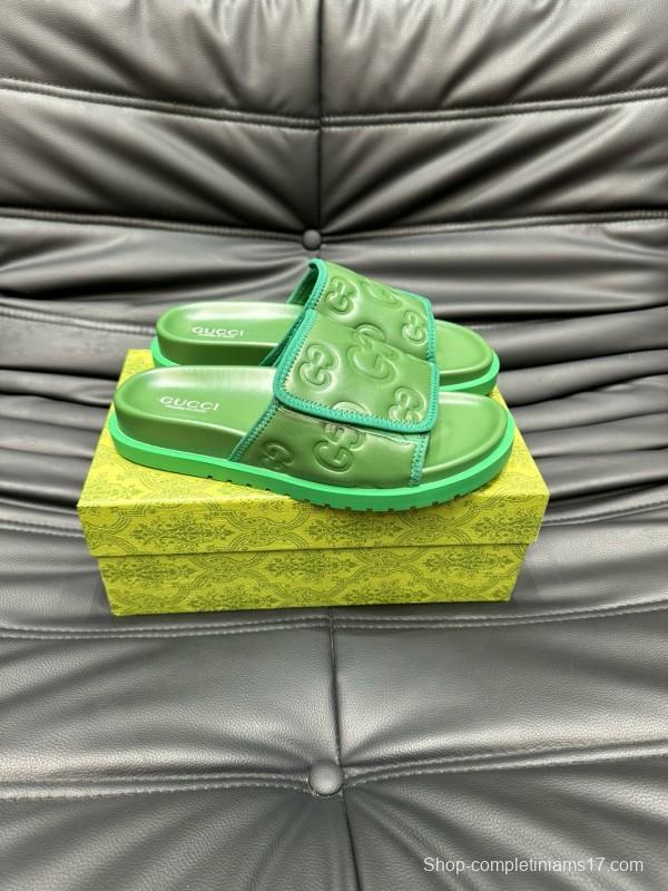 2024 Gucci Green Leather Slippers MJ00200