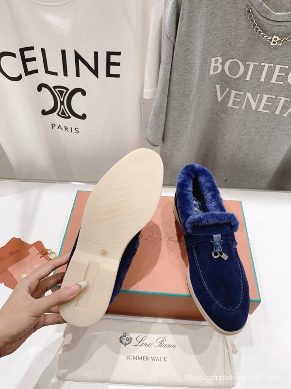 2024 Women Le Parmentier Blue Suede Shearling Loafer MJ00310