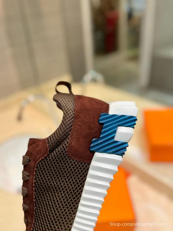 2024 Unisex Hermès brown dark brown mesh suede sneakers
