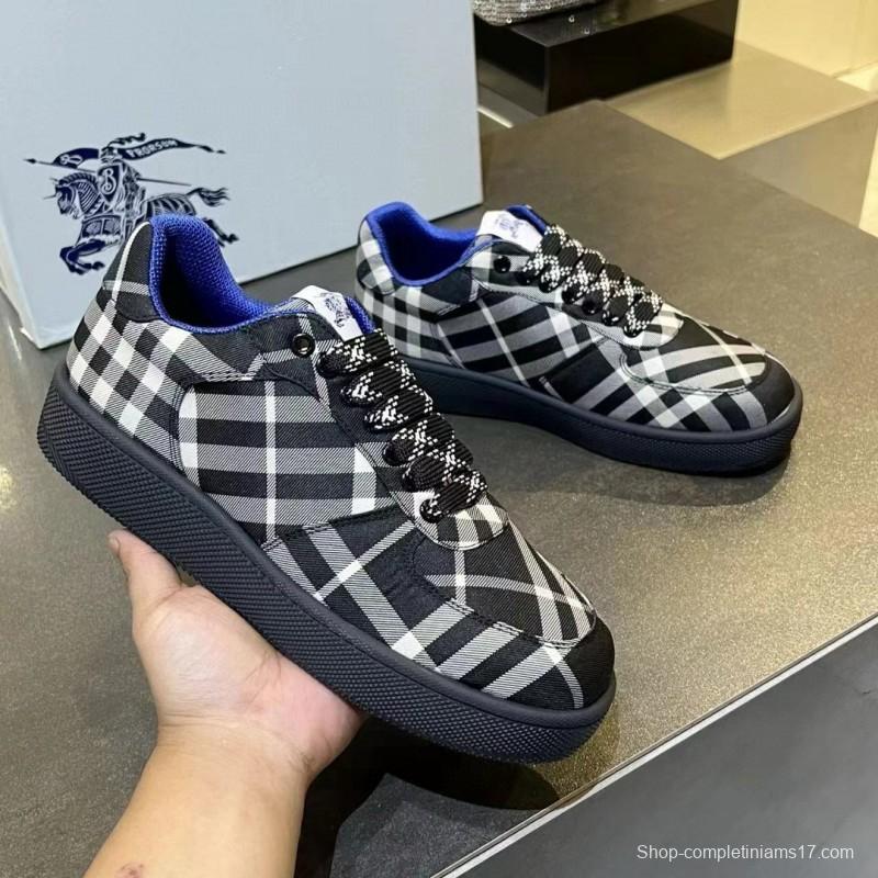 2024 Unisex Burberry Black White Nylon Sneakers