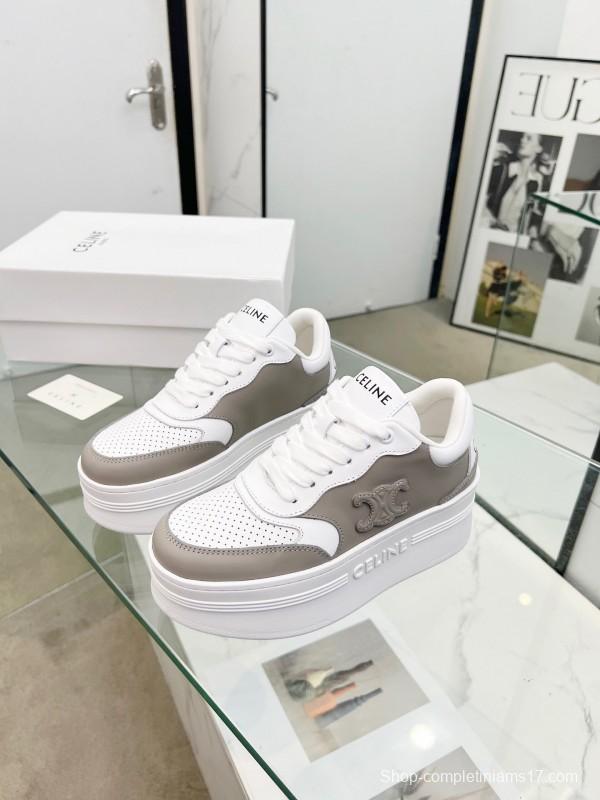 2025 Women CELINE White Grey Leather Sneakers