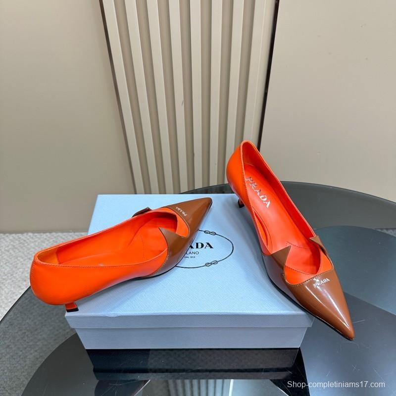 2025 Women Prada Orange Brown Leather Heels KFY00310
