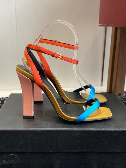 2025 Women Yves Saint Laurent Orange Black Blue Leather High Heel Sandals