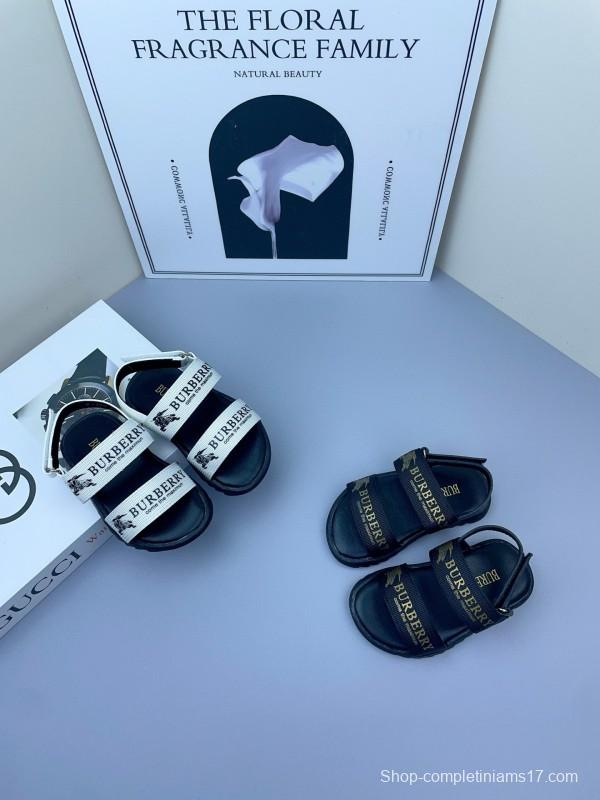 2025 Kids Burberry White Black Leather Sandals