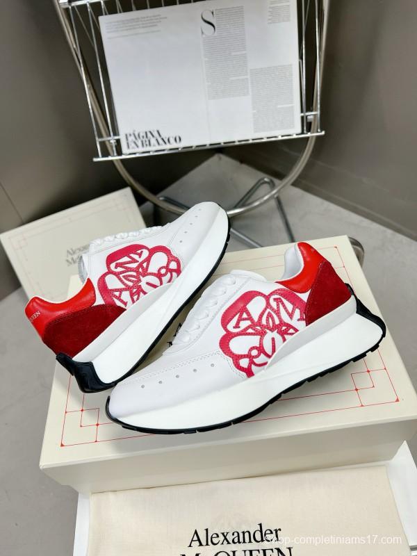 2024 Unisex Alexander McQueen White Red Leather Suede Sneakers MJ00370