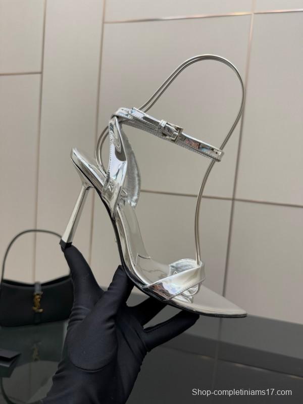 2025 Women Yves Saint Laurent Silver Leather Stiletto Sandals