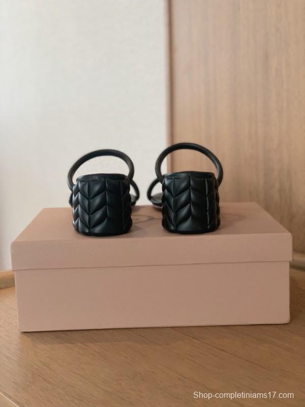 2025 Women Gianvito Rossi Black Leather Heeled Sandals