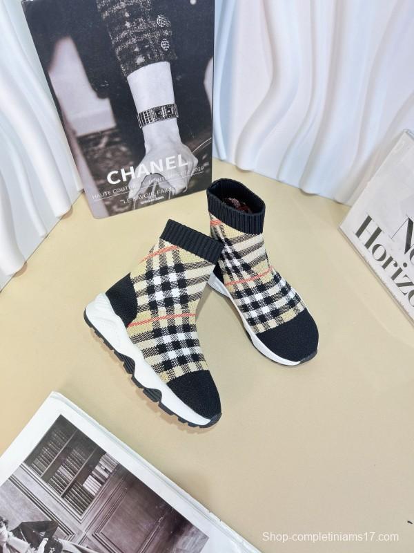 2024 Kids CHANEL Black Beige Knit Sneakers