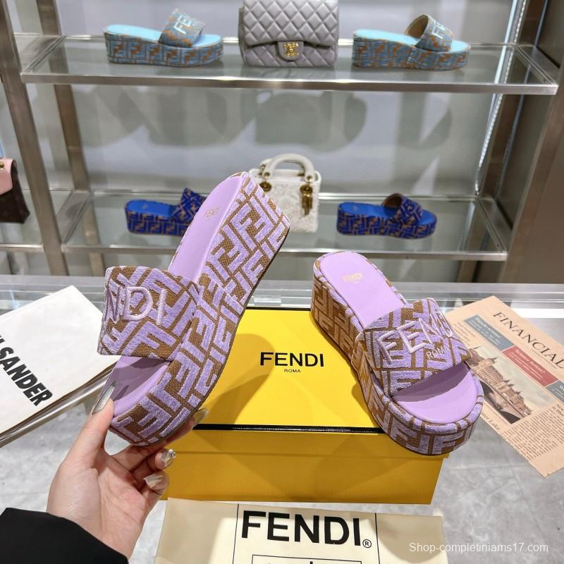 2025 Fendi Lavender Brown Canvas Slippers