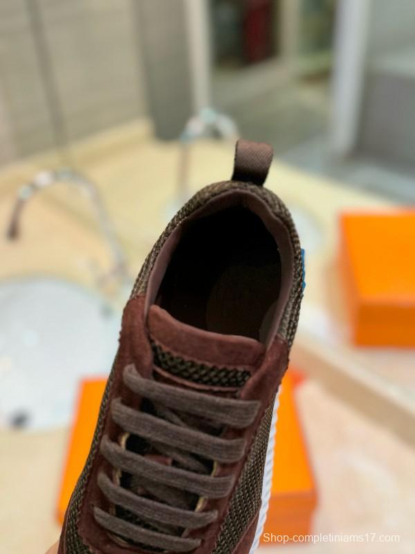 2024 Unisex Hermès brown dark brown mesh suede sneakers