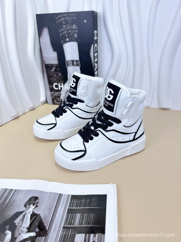 2024 Kids Dolce & Gabbana Black White Red Synthetic Leather Kids Sneakers