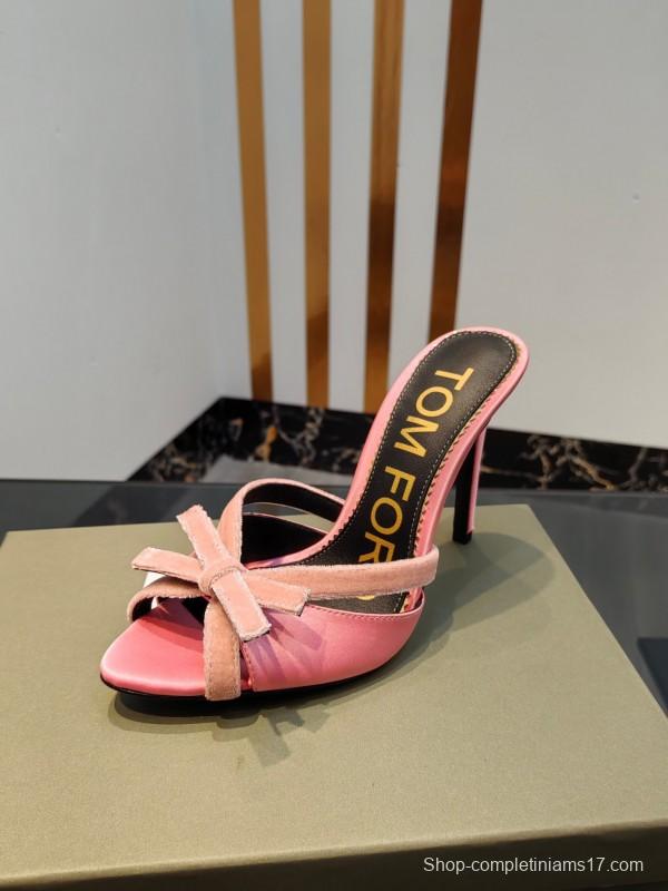 2025 Women TOM FORD Pink Velvet High Heel Backless Sandals KFY00290