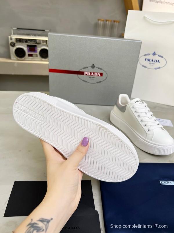 2024 Unisex Prada White Silver Leather Sneakers MJ00310