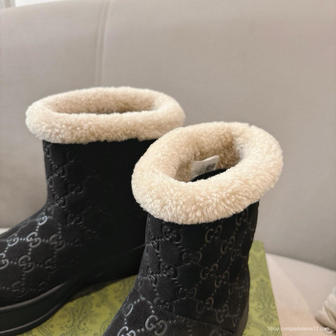 2024 Women Gucci Black Suede Wool Snow Boots MJ00350
