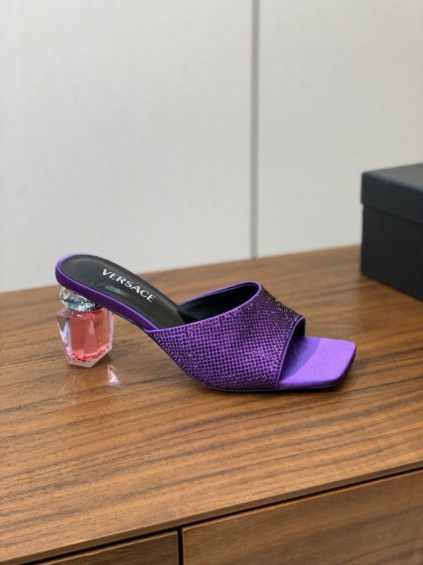 2025 Slippers VERSACE Purple Silk Rhinestone