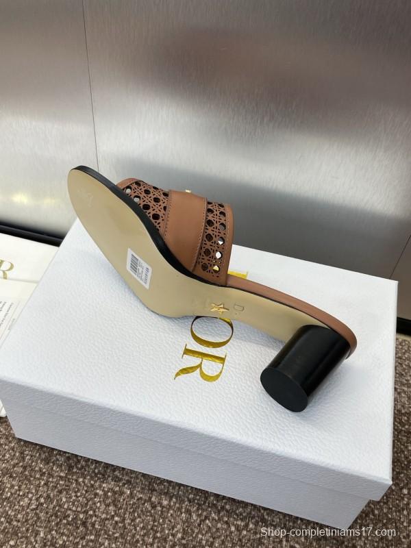2025 Women Dior Brown Leather Sandals Christian Dior Paris KFY00310