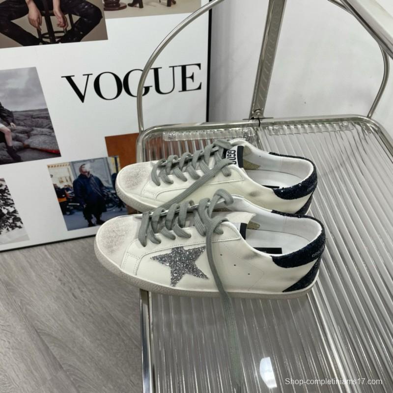 2025 Women GGDB White Grey Glitter Leather Suede Sneakers