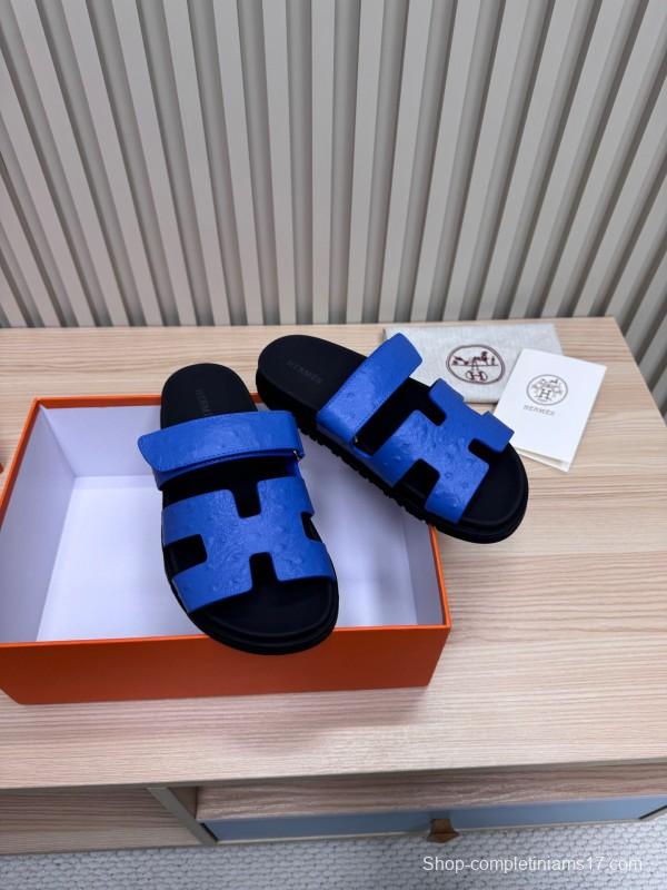 2025 Slippers Hermès Blue Leather Slippers
