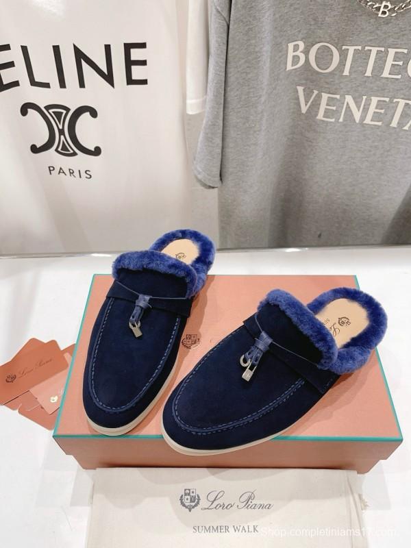 2024 Slippers LP Navy Shearling Loafers MJ00300