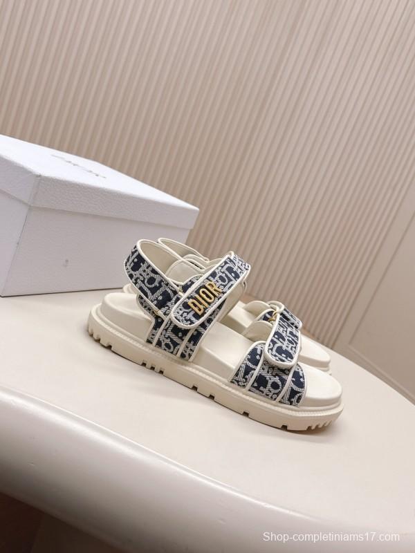 2025 Women Dior Navy White Canvas Sandals LY