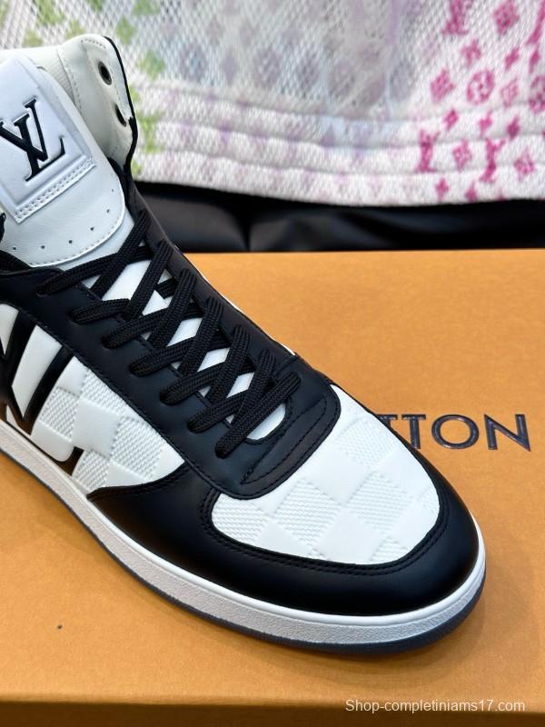 2024 Men Louis Vuitton Black White Leather High Top Sneakers MJ00420