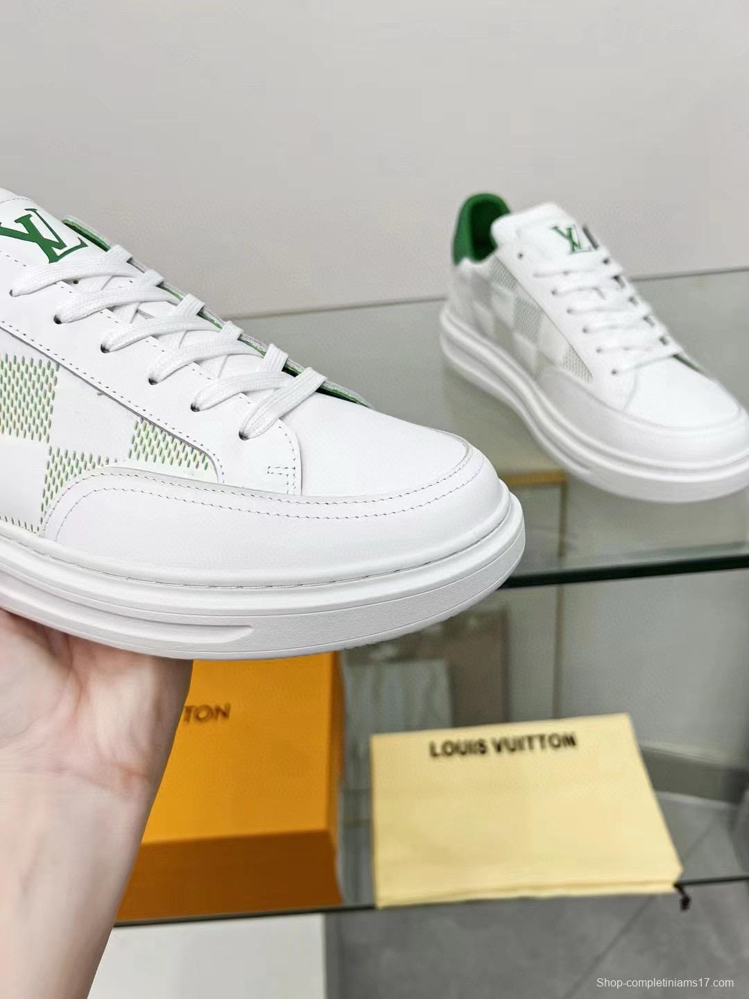 2024 Unisex Louis Vuitton Green White Leather Sneakers Maxi Damier MJ00330