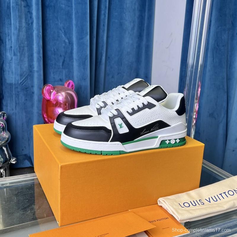 2025 Unisex Louis Vuitton White Black Green Leather Trainer