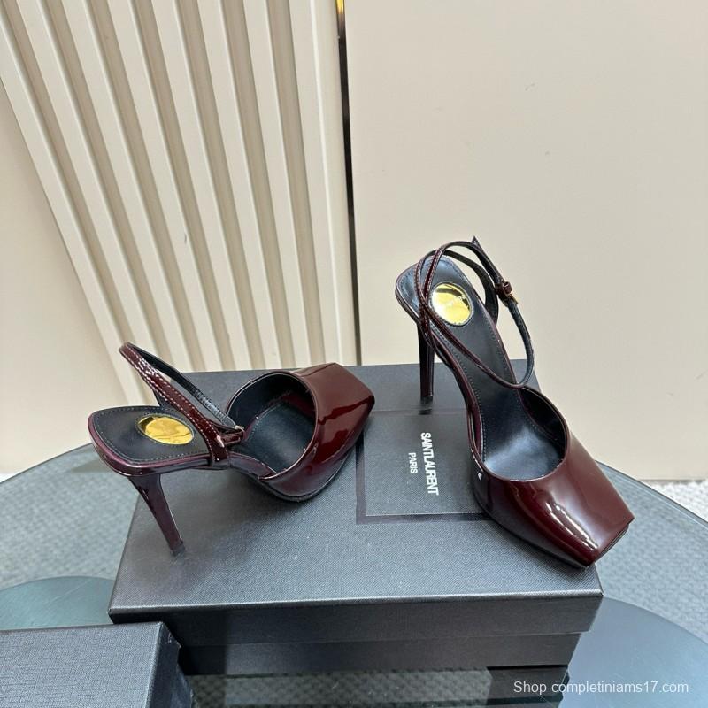 2025 Women Yves Saint Laurent Burgundy Leather Slingback Pumps